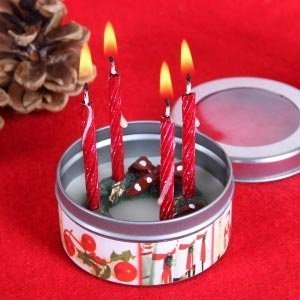 Weiße Dosenkerze Merry Christmas mit 4 K