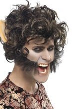 Werwolf Halloween Locken Perücke mit Ohr