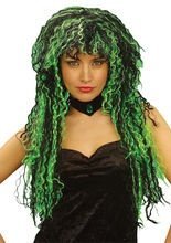 Wilde Locken-Perücke lang Hexe grün-schw