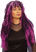 Wilde Locken-Perücke lang Hexe lila-schw