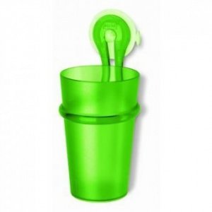 Zahnputzbecher Loop grün mit Halter