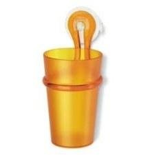 Zahnputzbecher Loop orange mit Halter