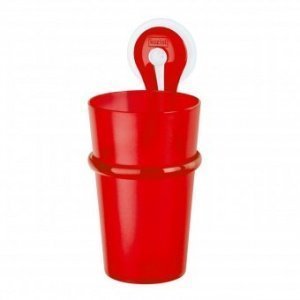 Zahnputzbecher Loop rot mit Halter