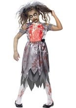 Zombie Braut Halloween Kinderkostüm grau