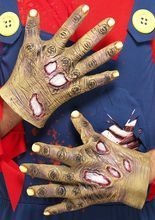 Zombie-Hände Latex-Handschuhe grau-beige