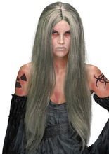 Zombie Hexe Langhaar-Perücke grau-grün
