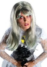 Zombie Langhaar-Perücke mit Pony grau-gr