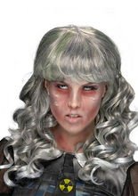 Zombie Locken-Perücke mit Pony grau-grün