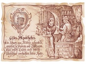 Zunftbild Apotheker auf Antikpapier im A