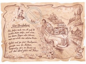 Zunftbild Busfahrer auf Antikpapier im A