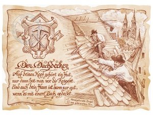 Zunftbild Dachdecker auf Antikpapier im 