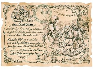 Zunftbild Erzieherin auf Antikpapier im 