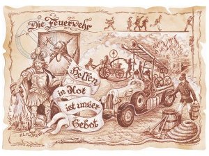 Zunftbild Feuerwehr auf Antikpapier im A