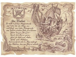 Zunftbild Fischer auf Antikpapier im A4-