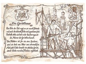 Zunftbild Gerüstbauer auf Antikpapier im