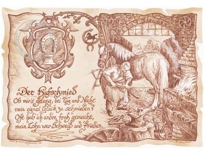 Zunftbild Hufschmied auf Antikpapier im 