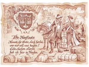 Zunftbild Kaufleute auf Antikpapier im A