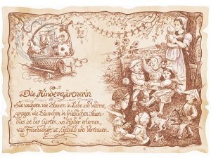 Zunftbild Kindergärtnerin auf Antikpapie