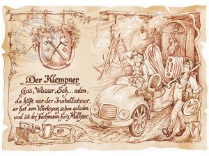 Zunftbild Klempner auf Antikpapier im A4