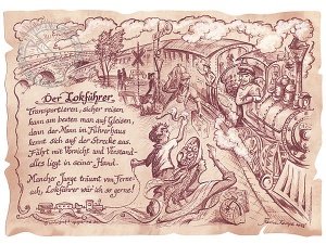 Zunftbild Lokführer auf Antikpapier im A