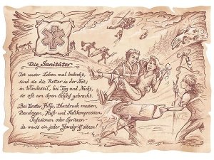 Zunftbild Sanitäter auf Antikpapier im A