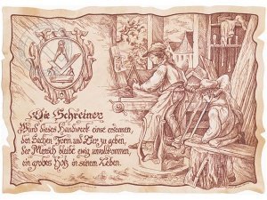 Zunftbild Schreiner auf Antikpapier im A