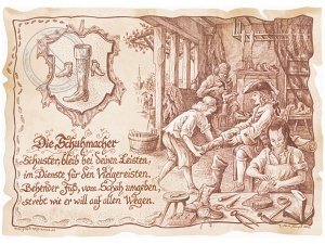 Zunftbild Schuhmacher auf Antikpapier im