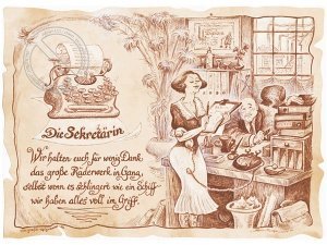 Zunftbild Sekretärin auf Antikpapier im 