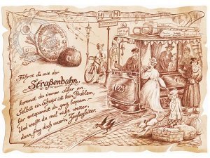 Zunftbild Straßenbahn auf Antikpapier im