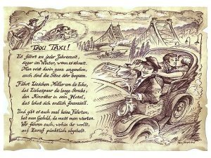 Zunftbild Taxifahrer auf Antikpapier im 