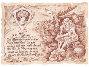 Zunftbild Töpferin auf Antikpapier im A4