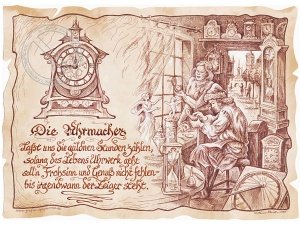 Zunftbild Uhrmacher auf Antikpapier im A