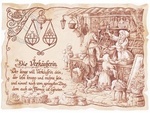 Zunftbild Verkäuferin auf Antikpapier im