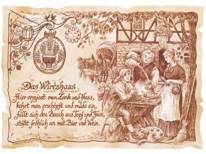 Zunftbild Wirtshaus auf Antikpapier im A