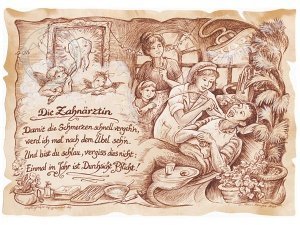 Zunftbild Zahnärztin auf Antikpapier im 