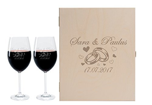 2 Leonardo Weingläser mit Geschenkbox und Gravur "Ringe" zur Hochzeit Geschenkidee Wein-Gläser gra