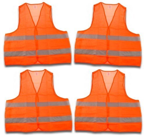 4 Stück Warnweste, Sicherheitsweste, Pannenweste EN 471 orange mit Reflektorstreifen und Klettversc
