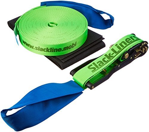 4 Teiliges Slackline-Set LEUCHTGRÜN - 50mm breit, 15m lang - mit Langhebelratsche - Slack-Liners - 