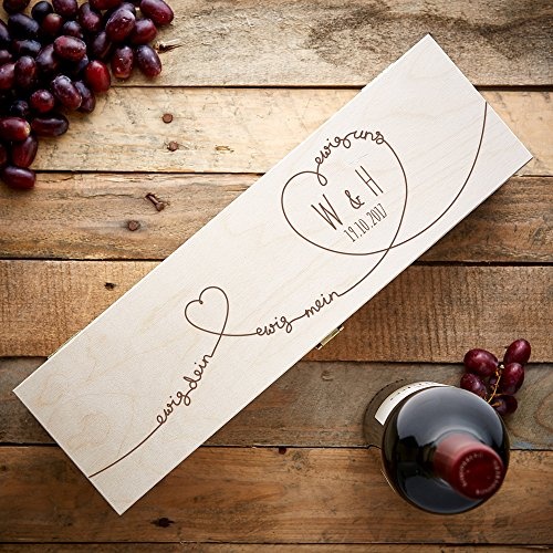 AMAVEL Weinkiste aus Holz mit Gravur, Ewige Liebe, Personalisiert mit Initialen und Datum, Herzmotiv