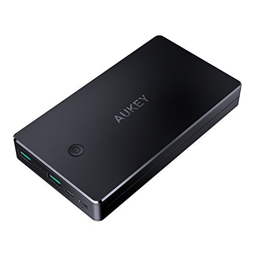 AUKEY Powerbank 20000mAh, Externer Akku mit 2 Ports Ausgänge und 2 Eingänge (Lightning + Micro USB