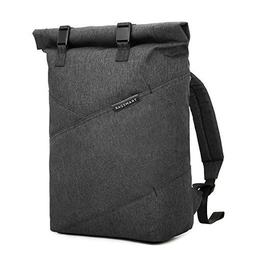 BAGSMART Herren Damen Roll-Top Rucksack für Alltag Freizeit Schule Uni, Laptop 15,6 Zoll, Schwarz