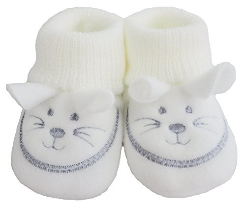 Baby Schuhe Strickschuhe Erstlingsschuhe Mäuse das kleine Geschenk (0-3 Monate) Weiß