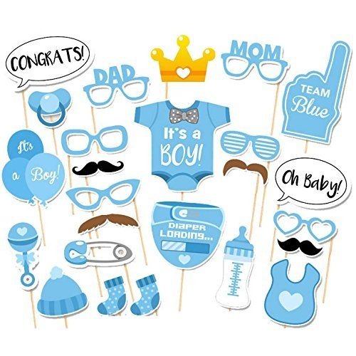 Babyparty Fotorequisiten Junge - Baby Shower Fotoaccessoires, Blau Masken, Neugeborene Foto Stützen