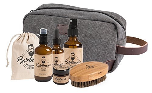 Bartmanie 5 teiliges Bartpflege Set bestehend aus Bartshampoo (100ml), Bartwuchsspray (50ml), Bartwa