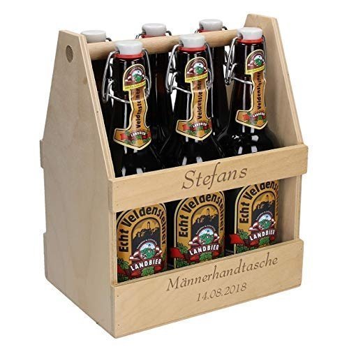Bierflaschenträger aus Holz mit Gravur