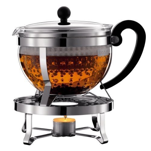 Bodum K11143-16 Chambord Set Teebereiter, inkl. Plastikfilter, Rechaud Glänzend, 1,5 l