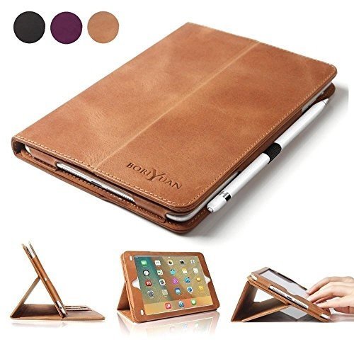 Boriyuan Ipad Pro 9.7 Hülle Echt Leder Case Smart Cover Schutztasche aus echtem Leder für das Appl