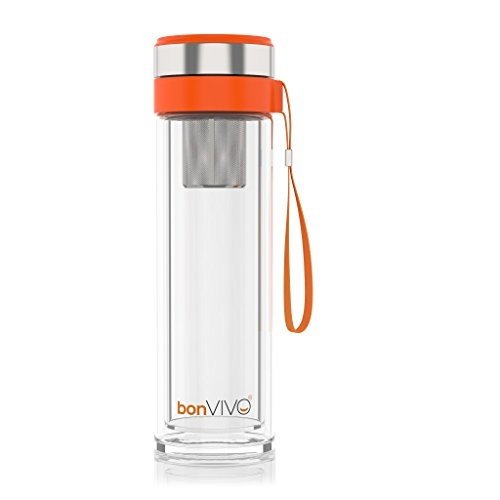 bonvivo® Vitalitea Glas-Trinkflasche Für Smoothies Und Tee, Mit Thermo-Funktion Und Tea-Filter, 0,