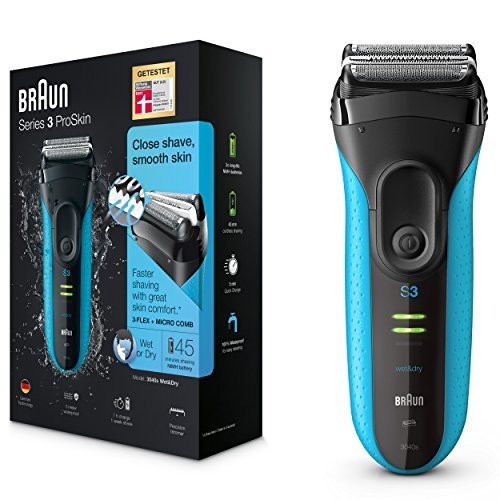 Braun Herren Series 3 ProSkin 3040s wiederaufladbarer Elektrorasierer, Wet&Dry, blau