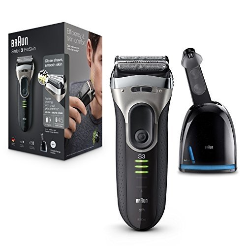 Braun Series 3 ProSkin 3090cc wiederaufladbarer Herren Elektrorasierer, mit Reinigungs- und Ladestat